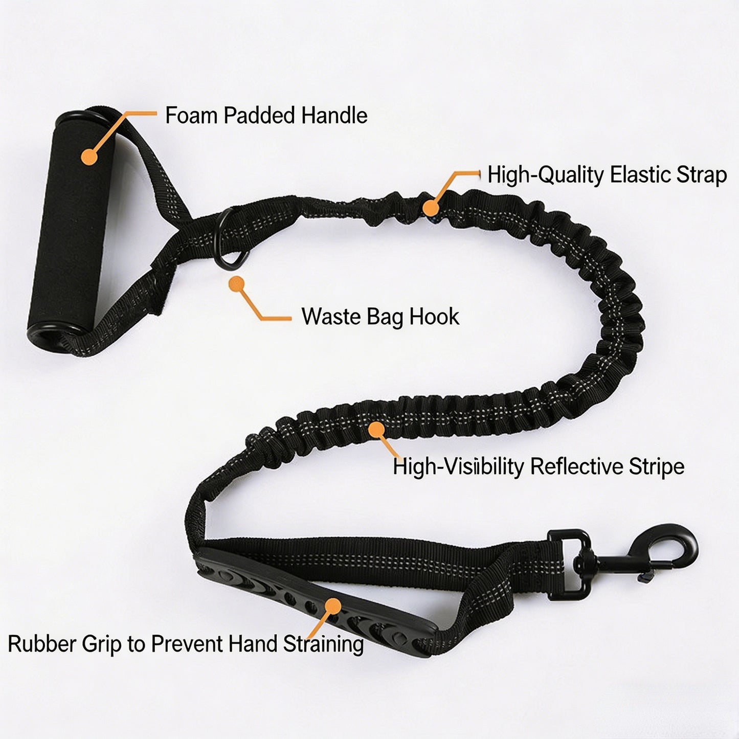 Heavy-Duty Shock-Absorbing Dog Leash for Large & Strong Dogs with Comfort Grip & Reflective Safety