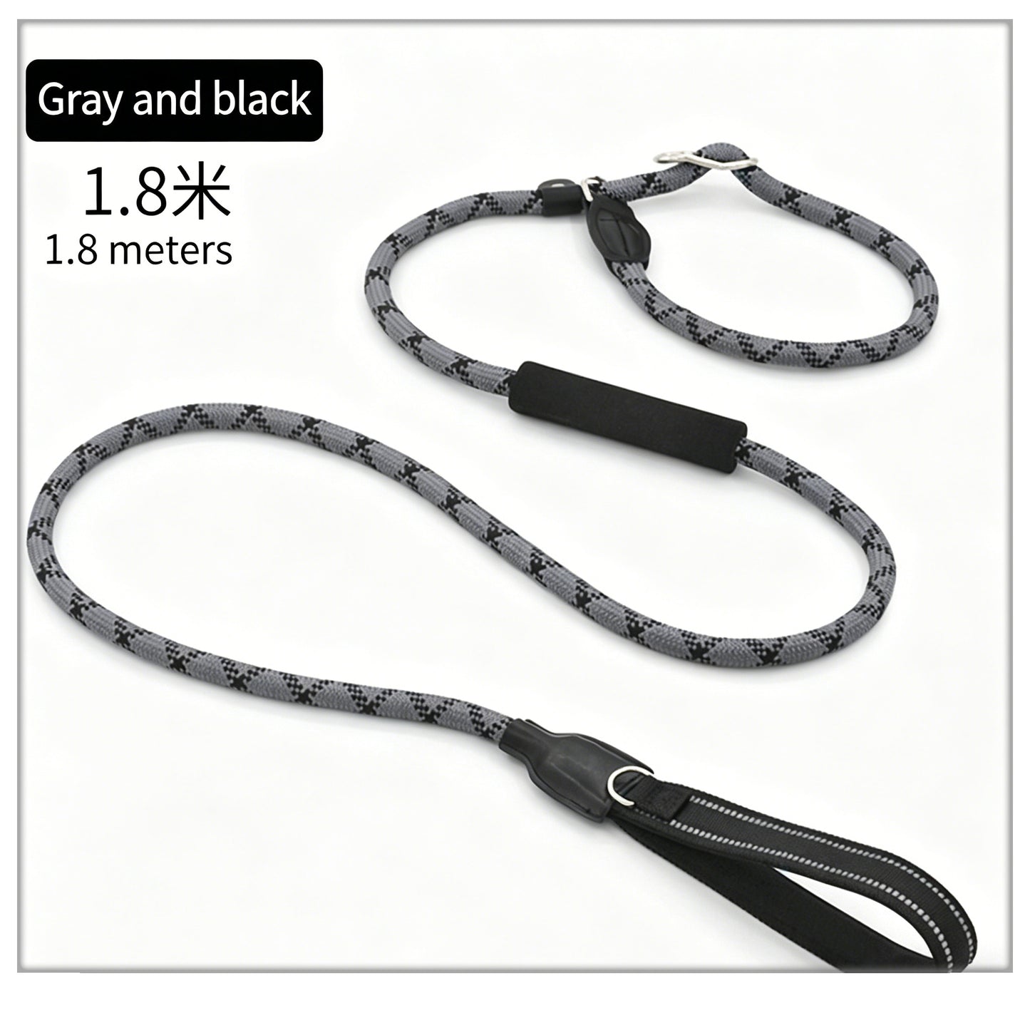 1.8m Heavy-Duty Slip Lead Dog Leash with Genuine Leather Handle – High-Strength Nylon Rope, Dual Handles for Large Dogs