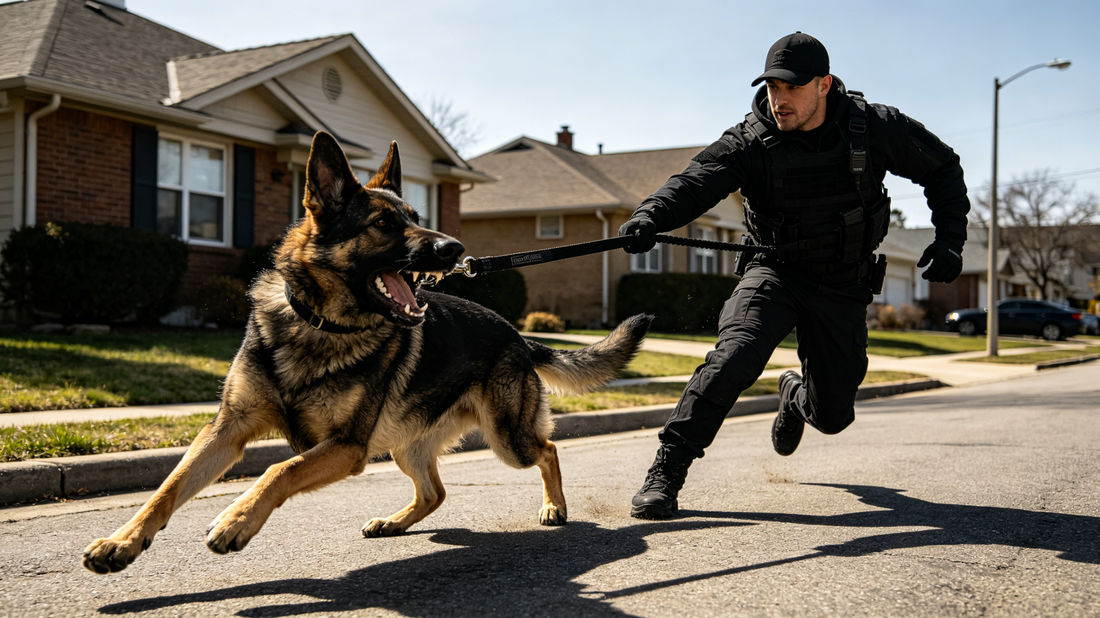 Large dog pulling owner during walk