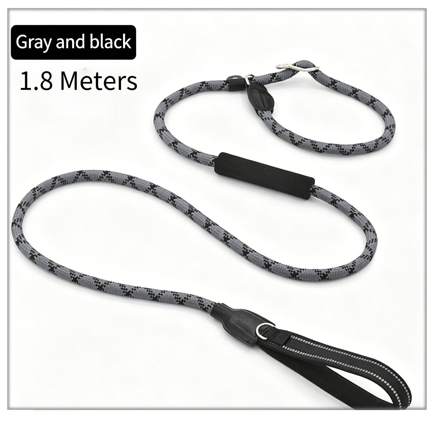 1.8m Heavy-Duty Slip Lead Dog Leash with Genuine Leather Handle – High-Strength Nylon Rope, Dual Handles for Large Dogs