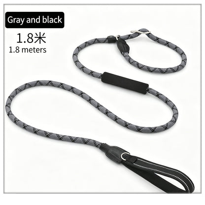 1.8m Heavy-Duty Slip Lead Dog Leash with Genuine Leather Handle – High-Strength Nylon Rope, Dual Handles for Large Dogs