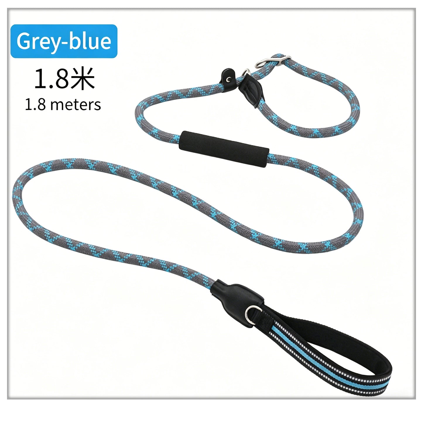 1.8m Heavy-Duty Slip Lead Dog Leash with Genuine Leather Handle – High-Strength Nylon Rope, Dual Handles for Large Dogs
