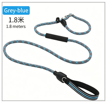 1.8m Heavy-Duty Slip Lead Dog Leash with Genuine Leather Handle – High-Strength Nylon Rope, Dual Handles for Large Dogs