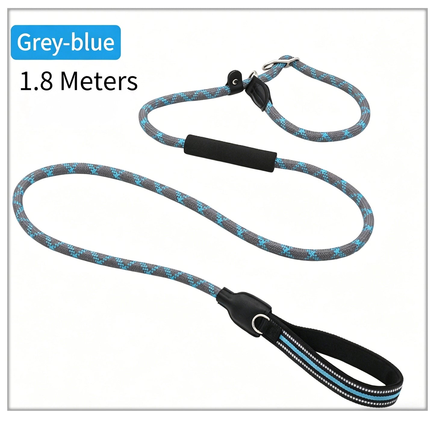 1.8m Heavy-Duty Slip Lead Dog Leash with Genuine Leather Handle – High-Strength Nylon Rope, Dual Handles for Large Dogs
