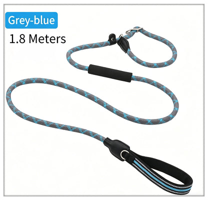 1.8m Heavy-Duty Slip Lead Dog Leash with Genuine Leather Handle – High-Strength Nylon Rope, Dual Handles for Large Dogs