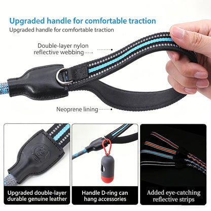 1.8m Heavy-Duty Slip Lead Dog Leash with Genuine Leather Handle – High-Strength Nylon Rope, Dual Handles for Large Dogs