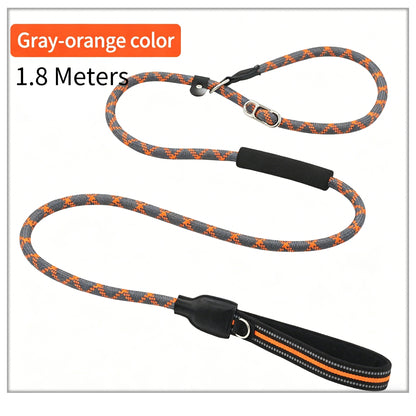 1.8m Heavy-Duty Slip Lead Dog Leash with Genuine Leather Handle – High-Strength Nylon Rope, Dual Handles for Large Dogs