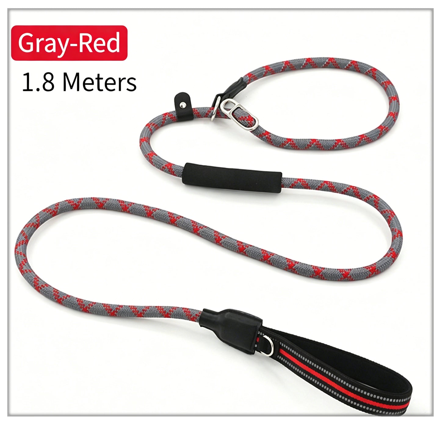 1.8m Heavy-Duty Slip Lead Dog Leash with Genuine Leather Handle – High-Strength Nylon Rope, Dual Handles for Large Dogs