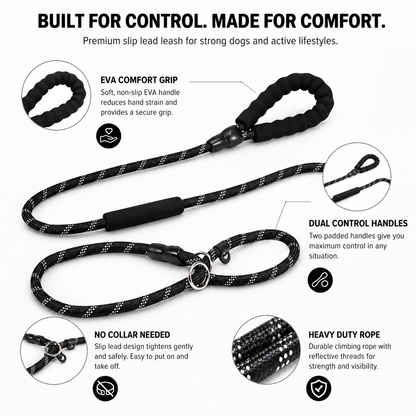 1.8m Heavy-Duty Slip Lead Dog Leash with EVA Foam Handles – Dual Grip Training Leash for Large Dogs