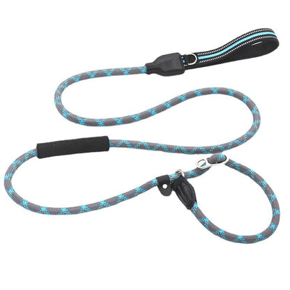 1.8m Heavy-Duty Slip Lead Dog Leash with Genuine Leather Handle – High-Strength Nylon Rope, Dual Handles for Large Dogs