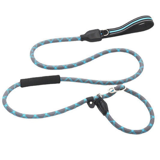 1.8m Heavy-Duty Slip Lead Dog Leash with Genuine Leather Handle – High-Strength Nylon Rope, Dual Handles for Large Dogs