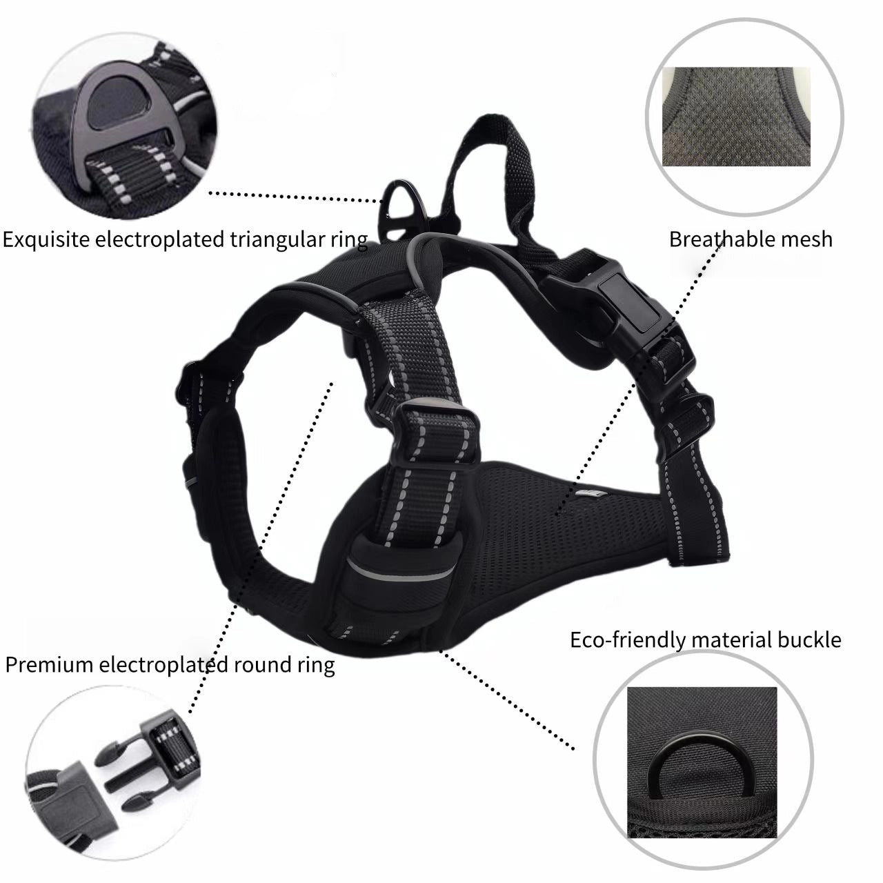 Heavy Duty Dog Harness for Large Strong Dogs, No Pull Reflective Nylon Vest Harness with Control Handle for Walking & Training