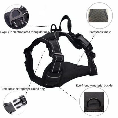 Heavy Duty Dog Harness for Large Strong Dogs, No Pull Reflective Nylon Vest Harness with Control Handle for Walking & Training