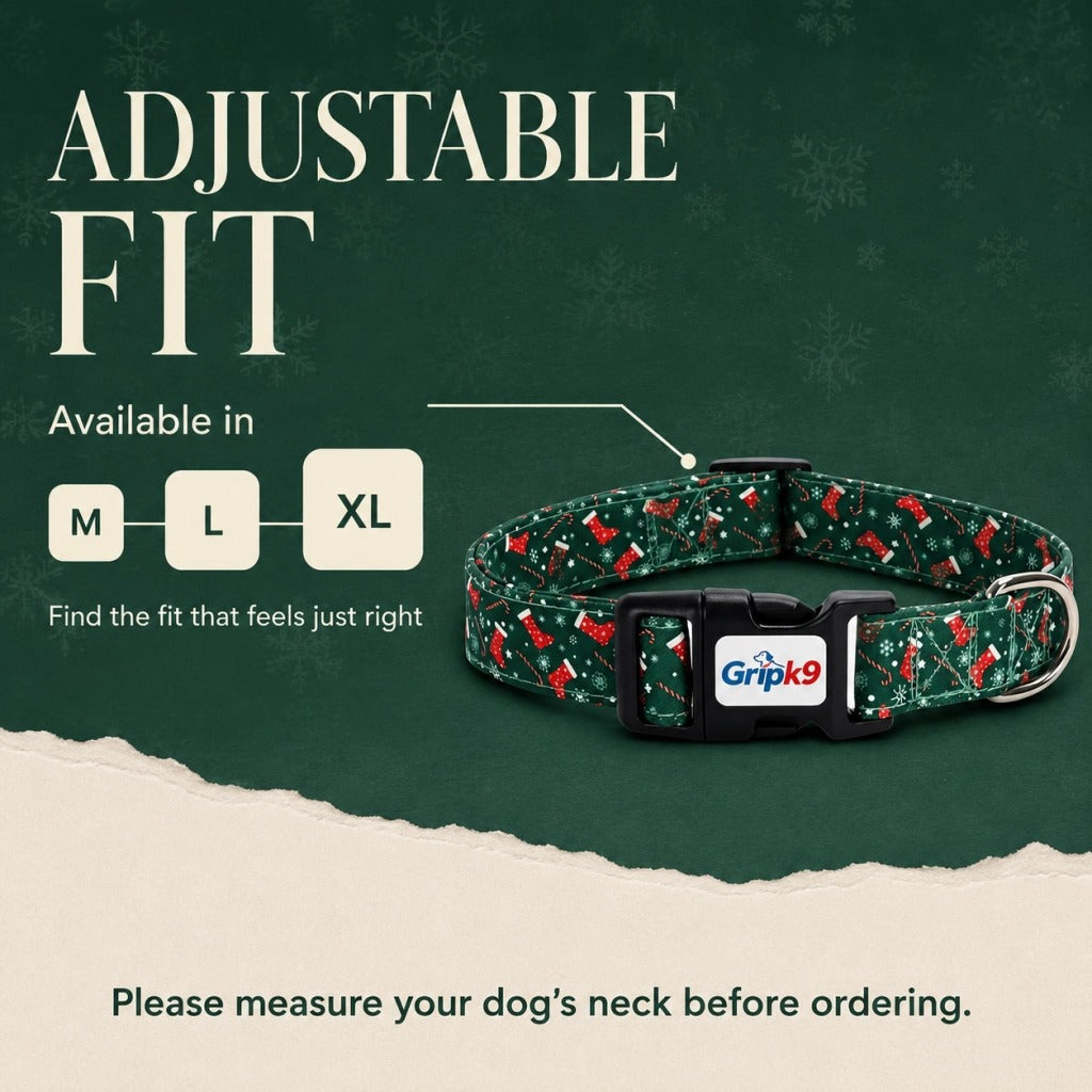 Christmas Dog Collar with Bow Tie and Leash Set, Green Stocking Candy Cane Print Adjustable Soft Pet Collar with Quick Release Buckle, Festive Holiday Walking Set for Medium Large Dogs