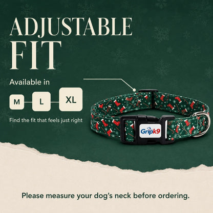 Christmas Dog Collar with Bow Tie and Leash Set, Green Stocking Candy Cane Print Adjustable Soft Pet Collar with Quick Release Buckle, Festive Holiday Walking Set for Medium Large Dogs